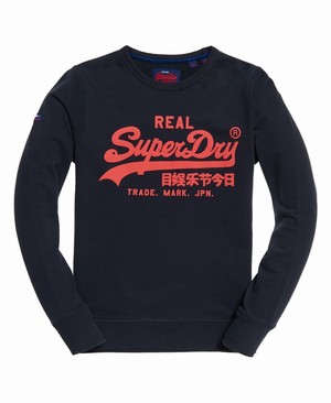 Superdry Vintage Logo Neon Lite Crew Férfi Pulóver Sötétkék | YEUJG6983